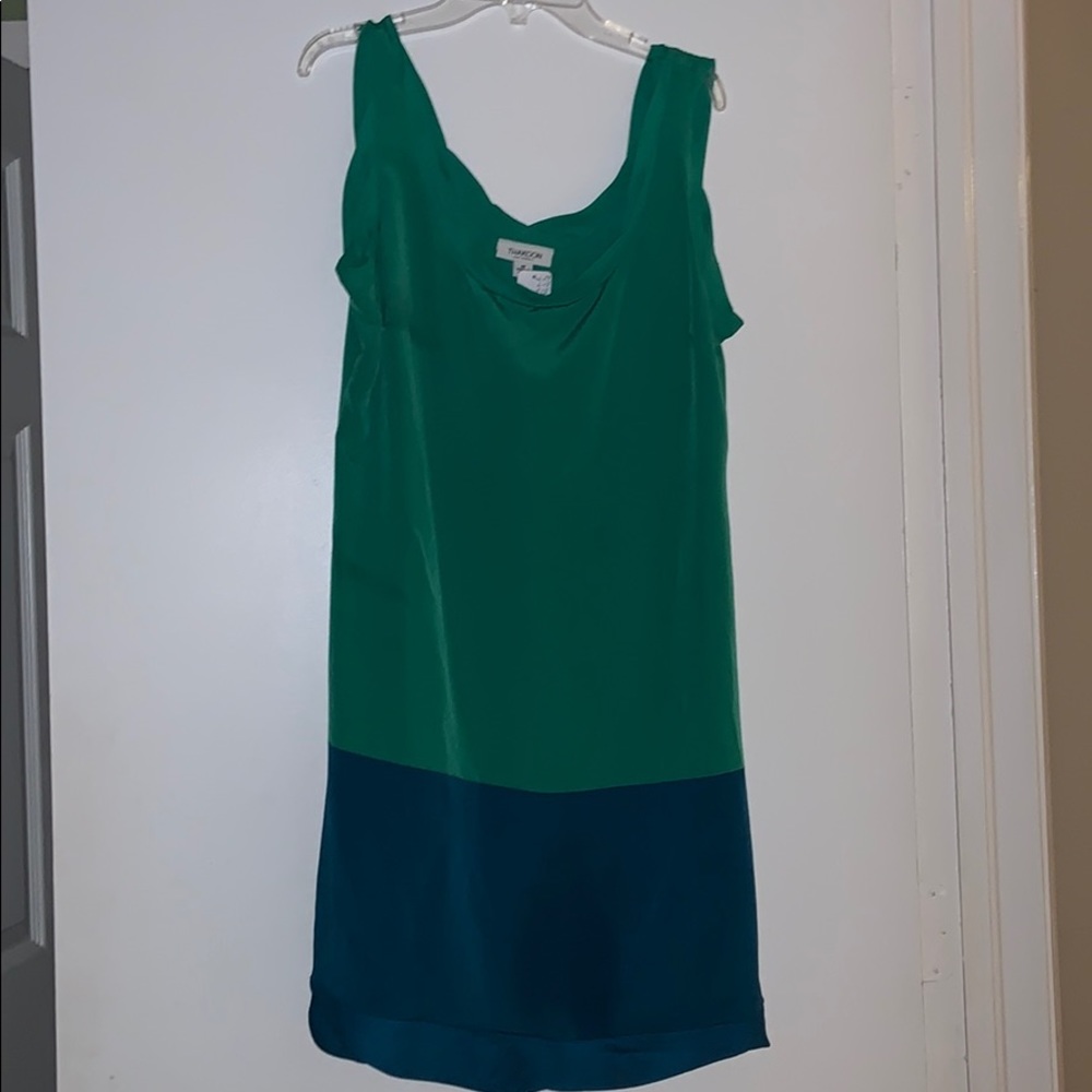 M green and blue sheath dress